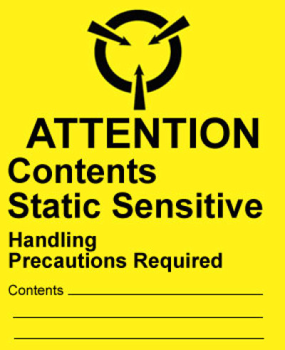 Warning Attention - Contents Static Sensitive Shipping Labels